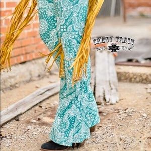 Crazy Train Turquoise bell bottom pants